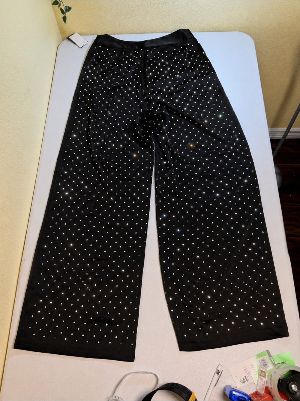 Daniel Bernstein Black - Rhinestone Wide Leg Pants NWT Size 10 Glam Trousers - Picture 4 of 15